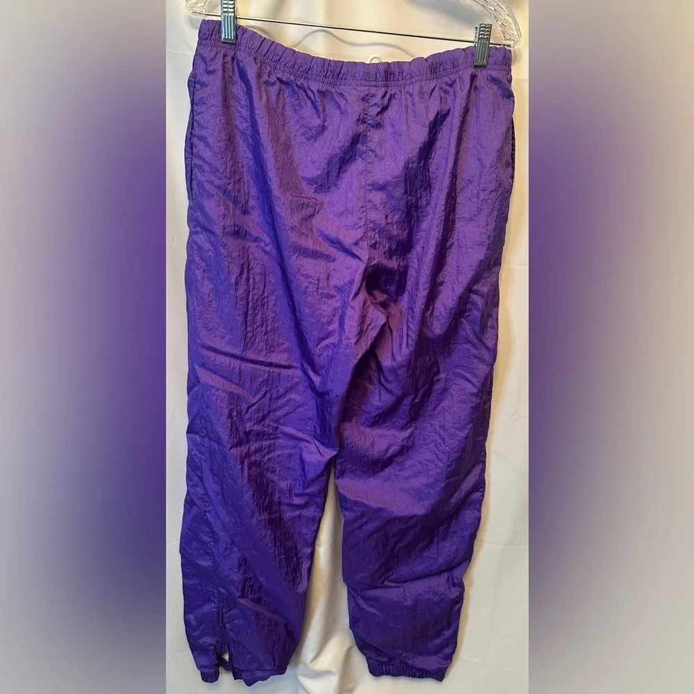 Vintage SERGIO TACCHINI Size 34 Nylon‎ Track Pant Joggers Purple Lined Zip Ankle